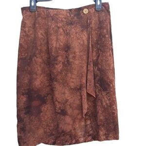 Vtg 90's Carole‎ Little Skirt Rustic Country Wrap Burnt Tie-dye Rust Brown Sz 6